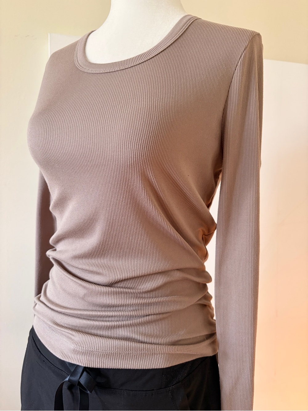Taupe Ribbed Long-Sleeve Tee